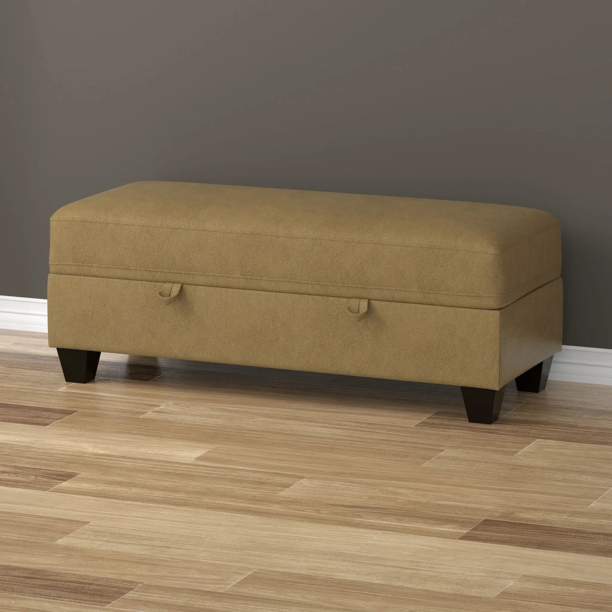 Drason storage ottoman in beige fabric with dark wooden legs by Unique Piece Furniture on Tampa Home & Garden Store