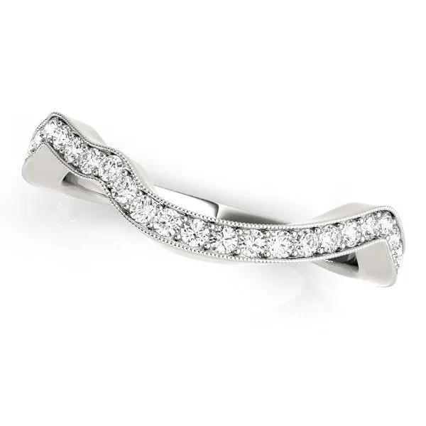 14k white gold milgrained curved diamond wedding band with pave diamonds on Tampa Home & Garden Store