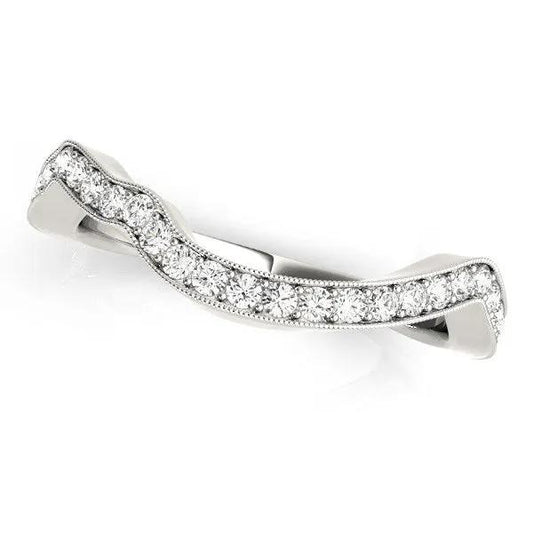 14k white gold milgrained curved diamond wedding band with pave diamonds on Tampa Home & Garden Store