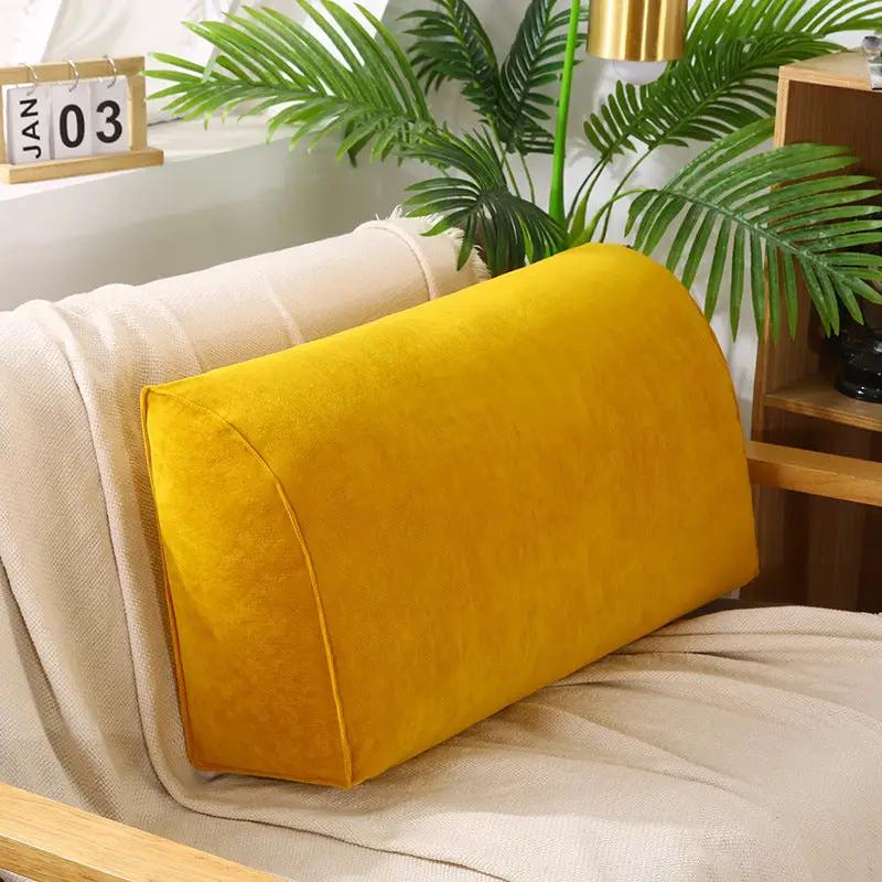 Removable and washable sofa cushion in mustard yellow on beige living room sofa on Tampa Home & Garden Store