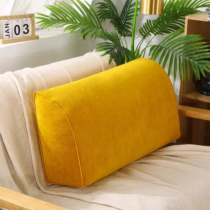 Removable and washable sofa cushion in mustard yellow on beige living room sofa on Tampa Home & Garden Store