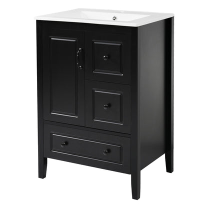 Retro black bathroom vanity with white ceramic sink, raised doors and soft-close drawers on Tampa Home & Garden Store