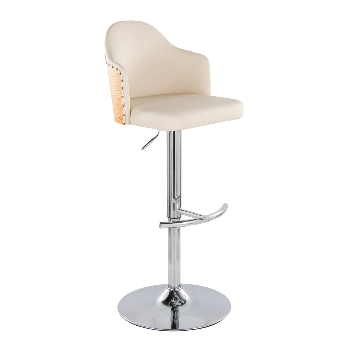 Contemporary adjustable cream barstool with swivel footrest and chrome base on Tampa Home & Garden Store