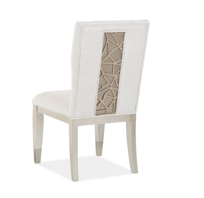 Upholstered Host Side Chair warm silver fabric with decorative lattice back panel on Tampa Home & Garden Store