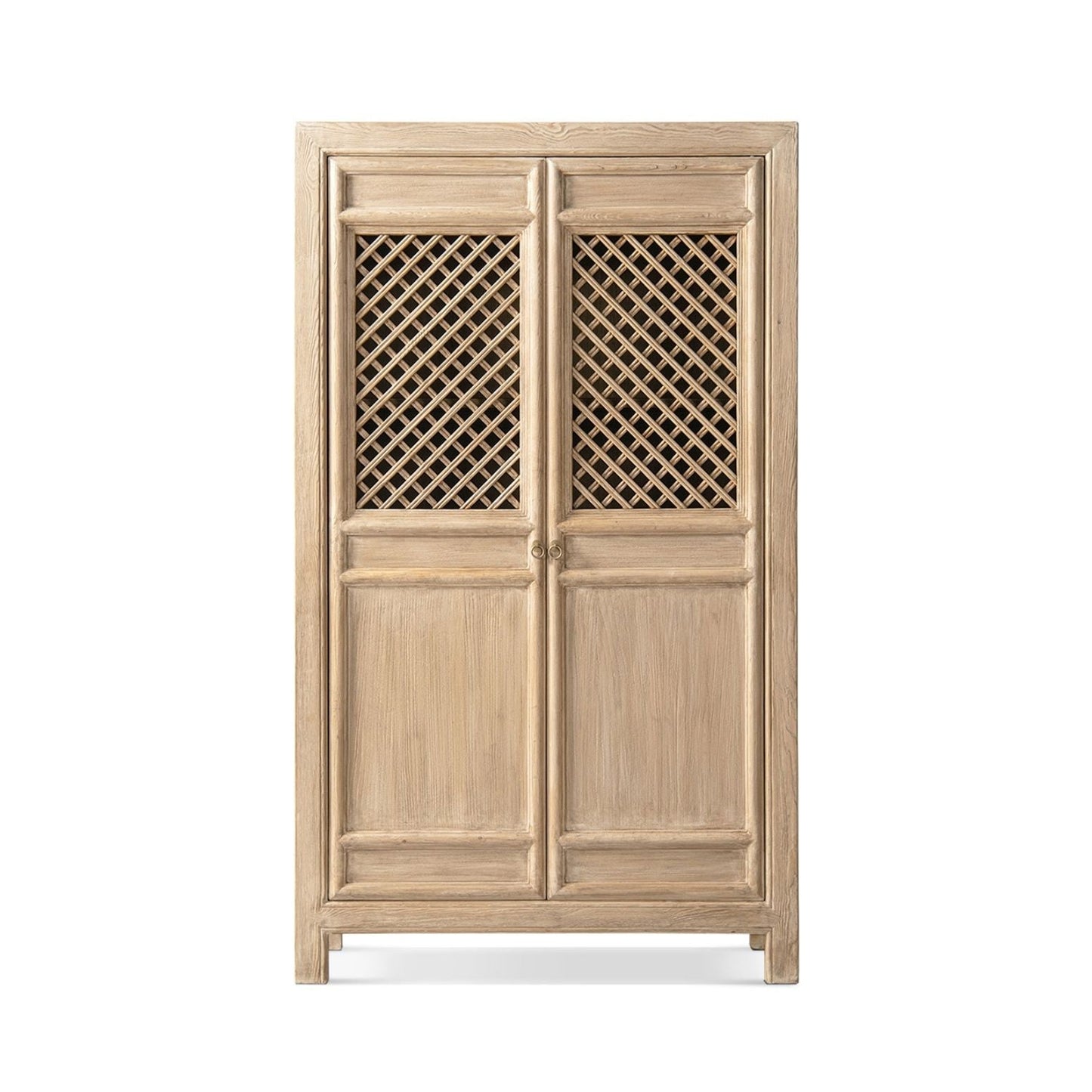 Arden 2-Door Bookcase Storage Cabinet in natural wood with lattice panel doors by HouseOfZazla on Tampa Home & Garden Store