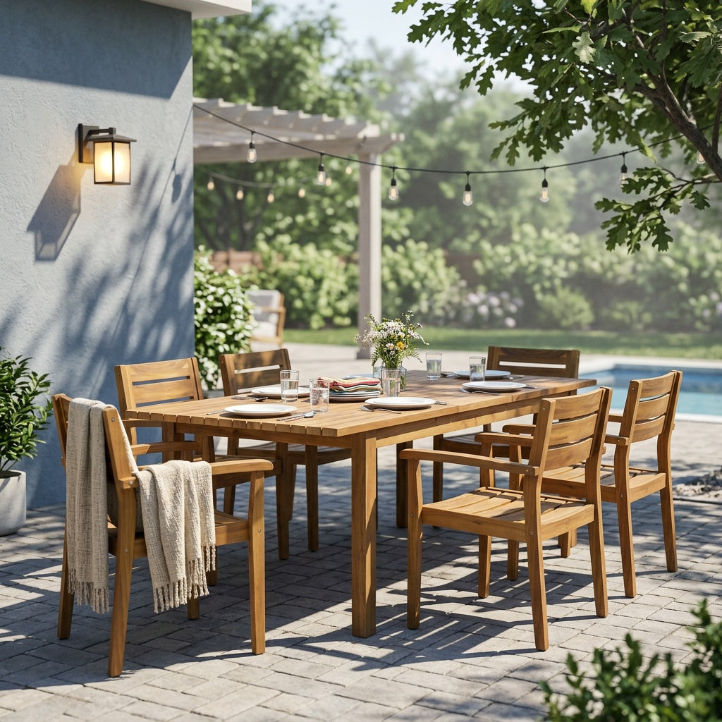 The Acacia Wood Outdoor Dining Table And Chairs 8pc Set HouseOfZazla on Tampa Home & Garden Store
