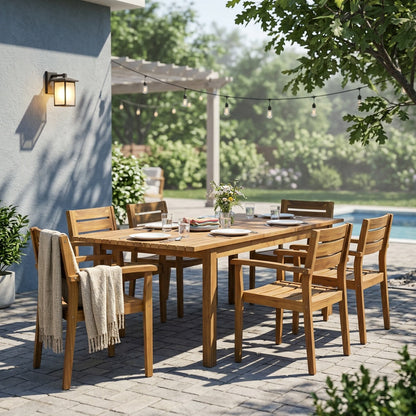 The Acacia Wood Outdoor Dining Table And Chairs 8pc Set HouseOfZazla on Tampa Home & Garden Store