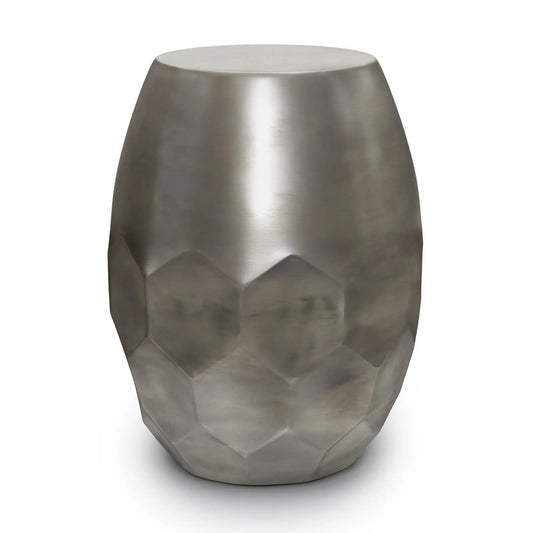 Flanigan Hand Crafted Metal Accent Table, brushed silver with a faceted geometric base on Tampa Home & Garden Store
