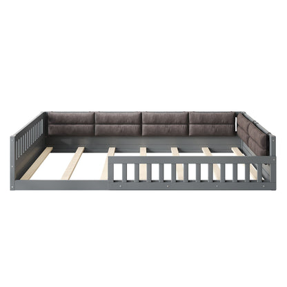 Platform bed by HouseOfZazla with gray upholstered headboard, guardrails and visible slats on Tampa Home & Garden Store