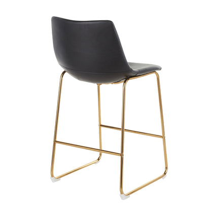 Duke Contemporary Counter Stool set of 2 black faux leather seat with gold-tone legs on Tampa Home & Garden Store