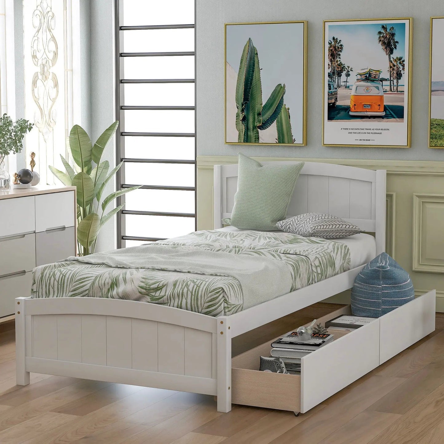 Platform Bed and Headboard With Footboard Slats