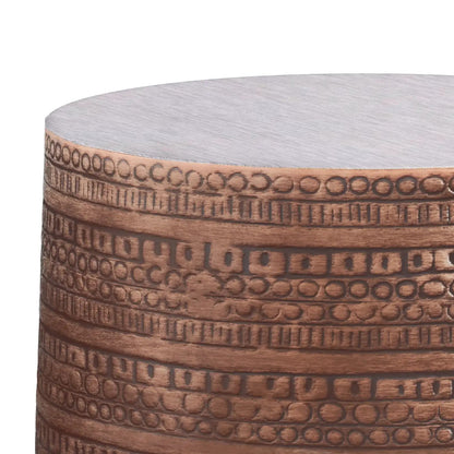 Johnsen large metal accent table copper embossed ring pattern and brushed top Unique Piece on Tampa Home & Garden Store