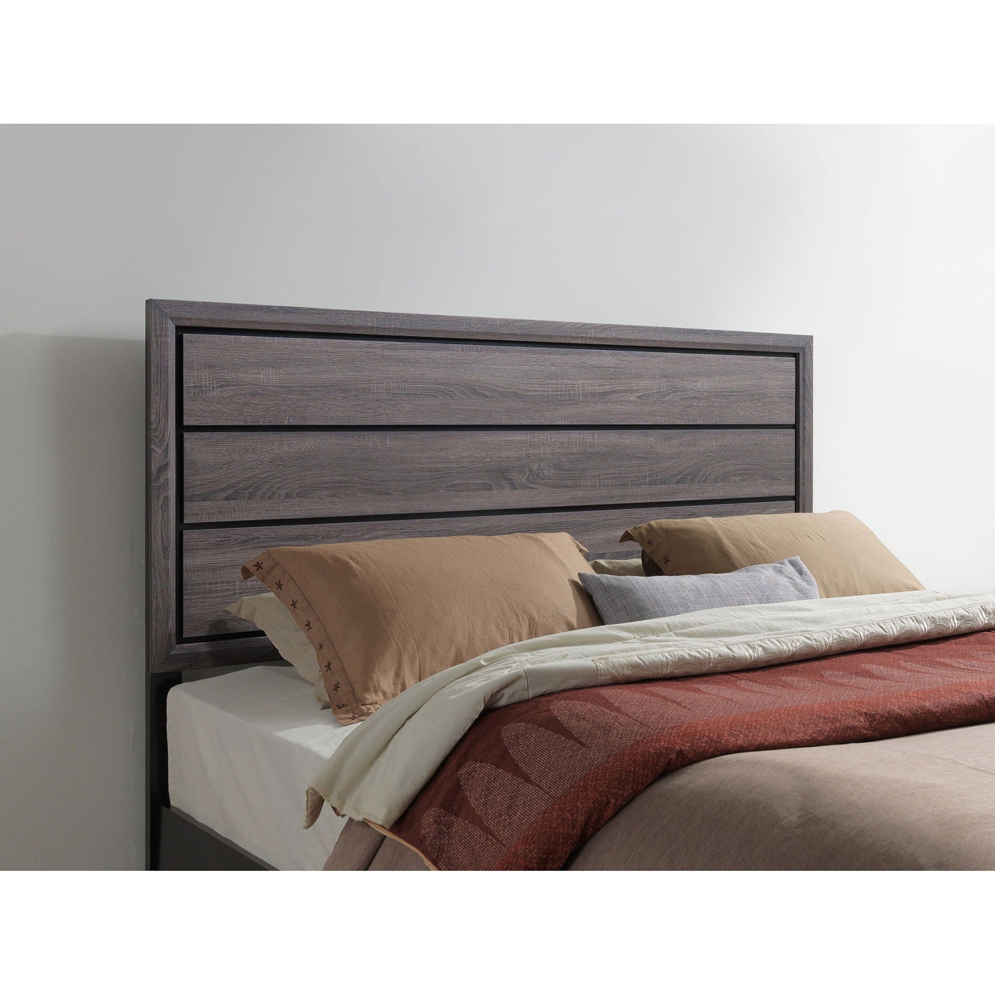 Mirage Bed panel bed with dark charcoal wood headboard and wide paneled frame on Tampa Home & Garden Store