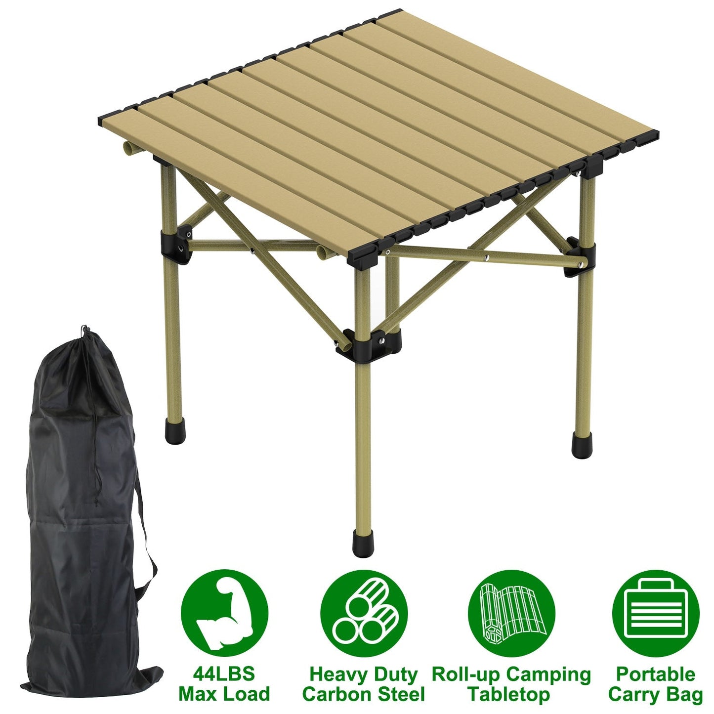 GemGear foldable camping table with tan slatted top, carbon steel frame, carry bag included on Tampa Home & Garden Store