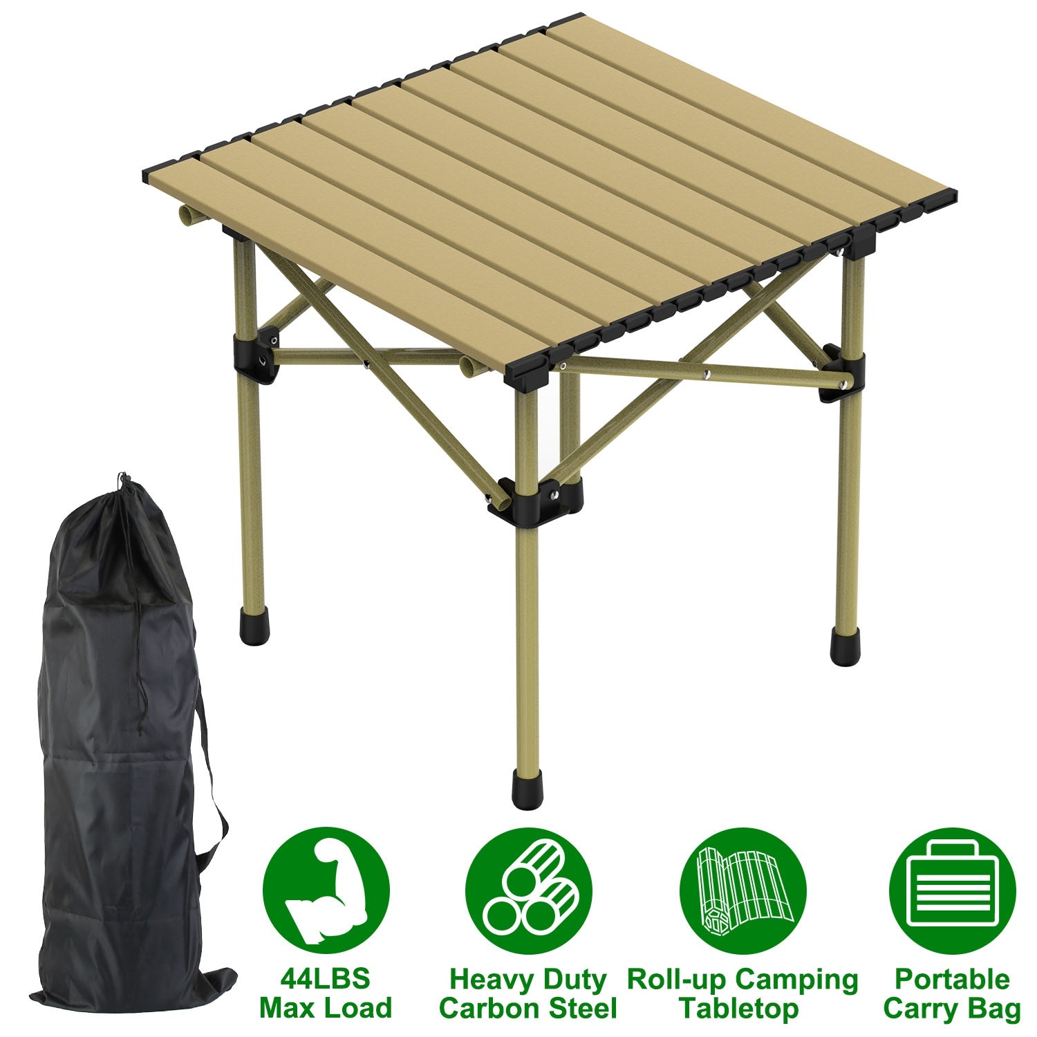 GemGear foldable camping table with tan slatted top, carbon steel frame, carry bag included on Tampa Home & Garden Store