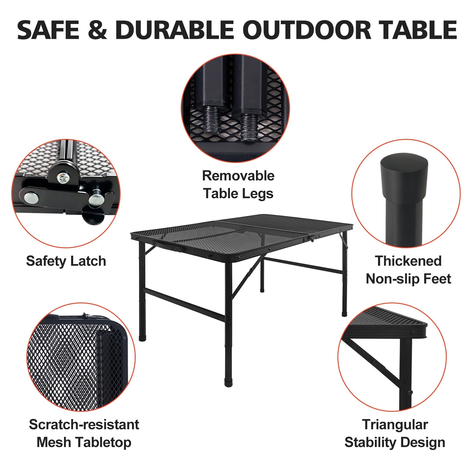 HouseOfZazla 3ft camping table with mesh desktop, black folding outdoor table on Tampa Home & Garden Store