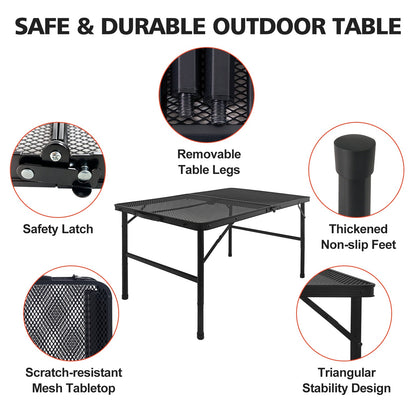 HouseOfZazla 3ft camping table with mesh desktop, black folding outdoor table on Tampa Home & Garden Store