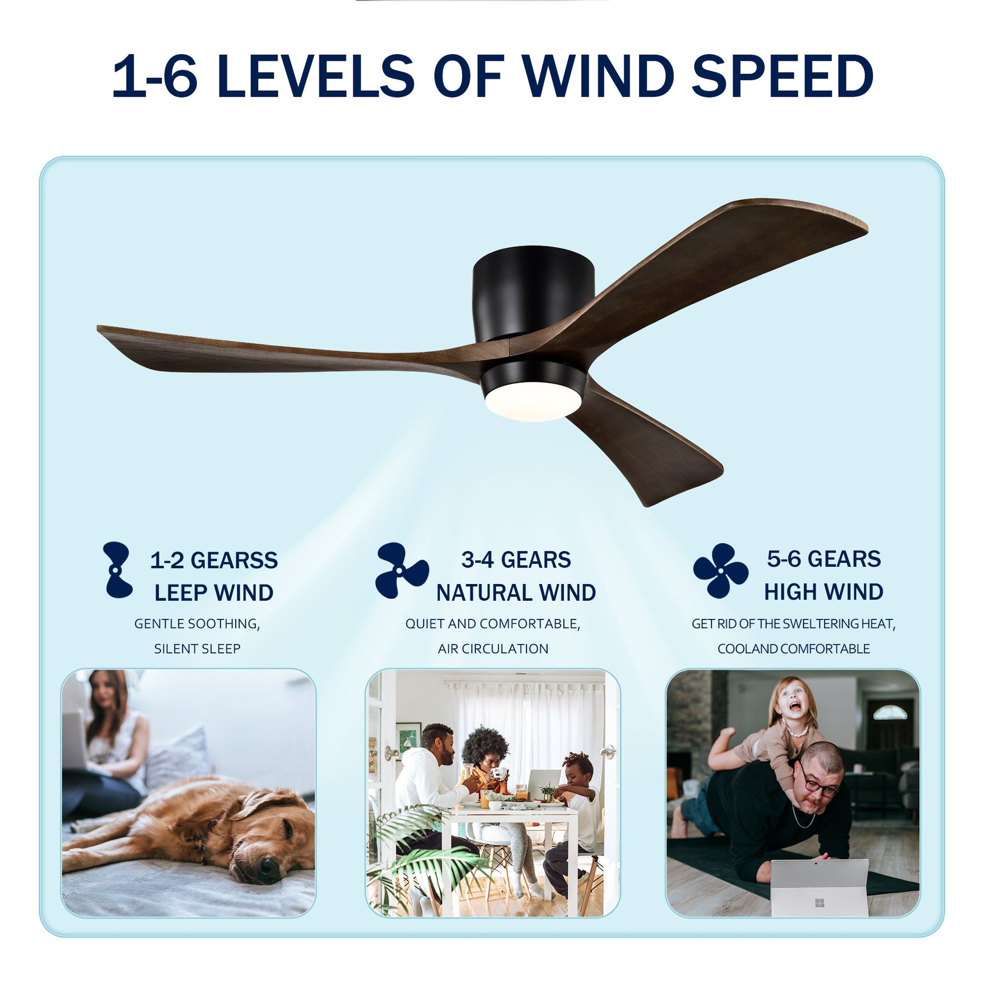 Ceiling fan 52in flush mount with solid wood blades, dark finish, remote control by HouseOfZazla on Tampa Home & Garden Store