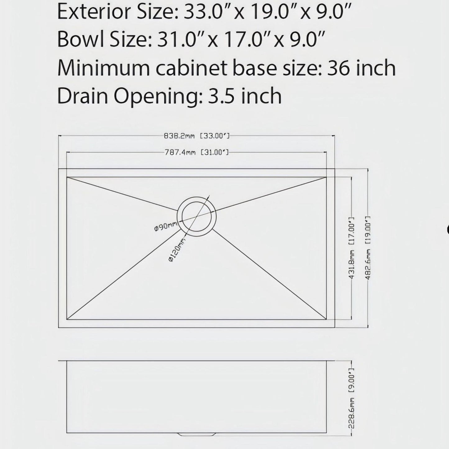 Undermount Single Bowl Kitchen Sink 16 Gauge