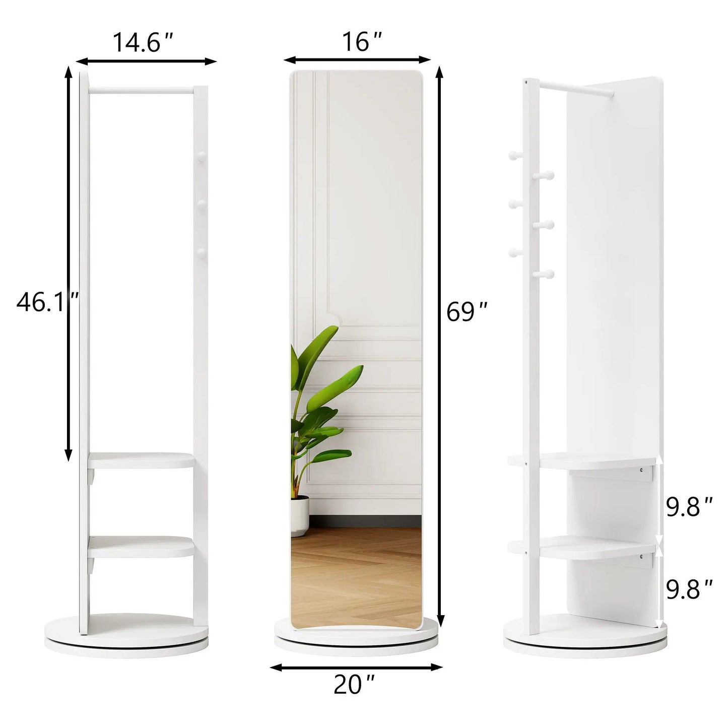 3 In 1 Full Length Clothing Mirror by Unique Piece Furniture, white mirror with shelves on Tampa Home & Garden Store