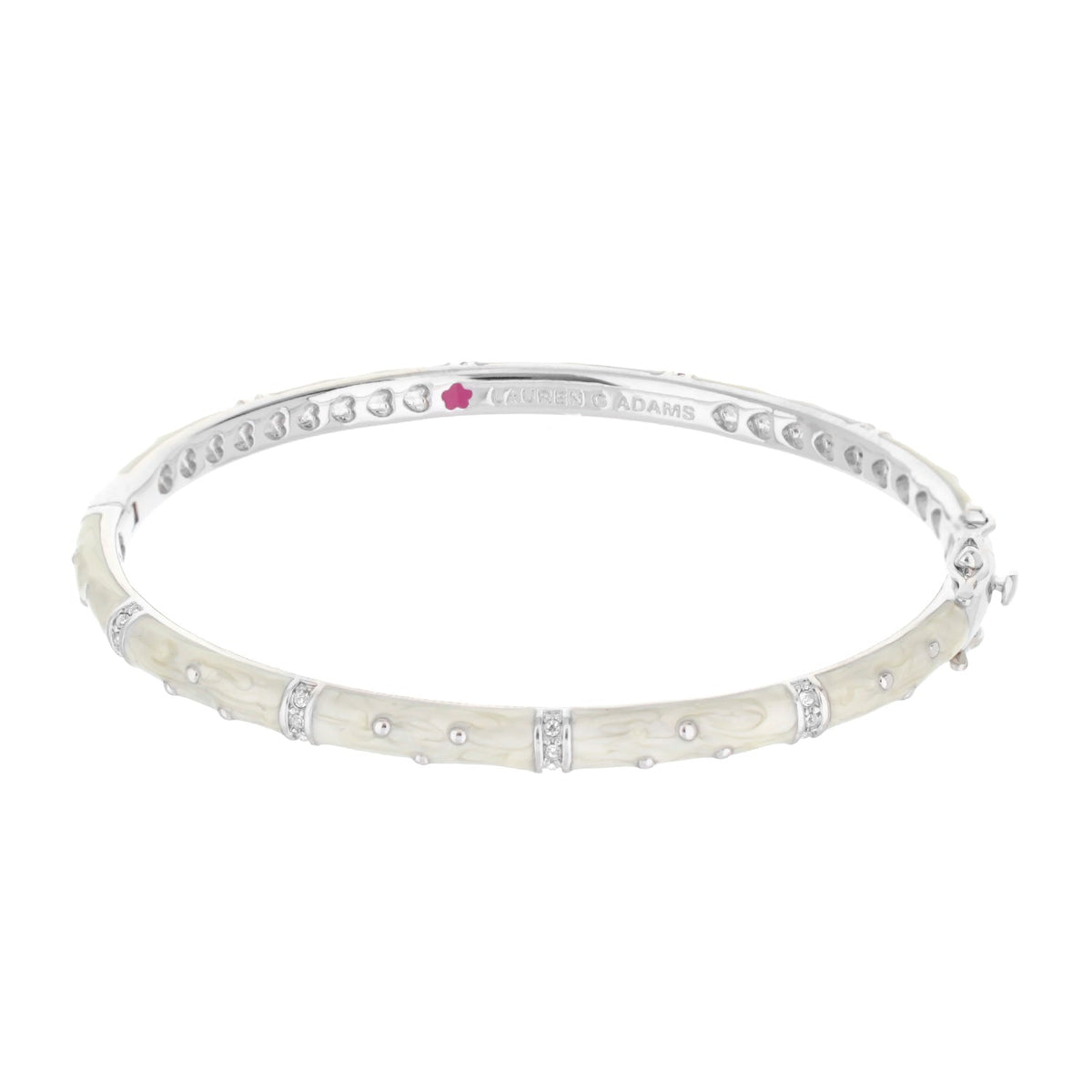 Polka Dot Stackable Bangle by Lauren G Adams in silver with ivory inlay and crystals on Tampa Home & Garden Store