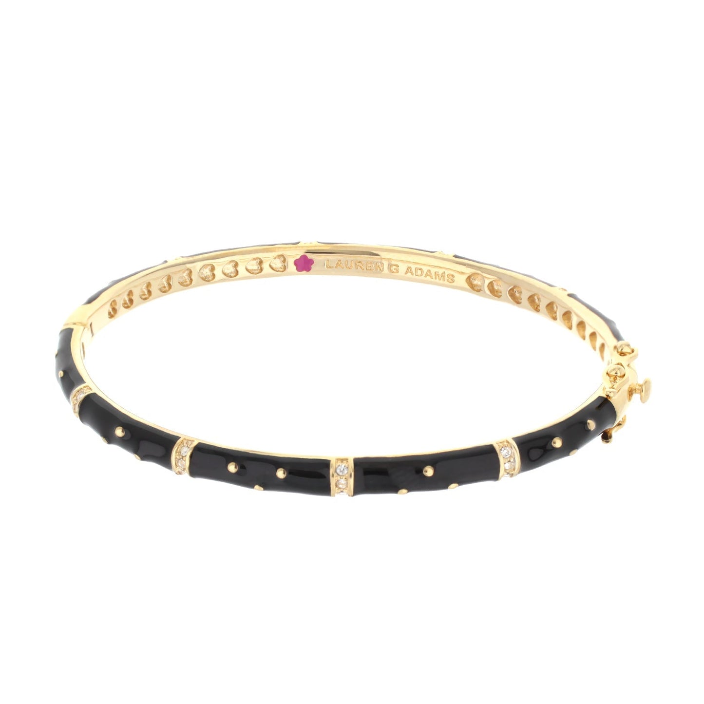 Polka Dot Stackable Bangle by Lauren G Adams, gold-tone bracelet with black enamel and crystals on Tampa Home & Garden Store
