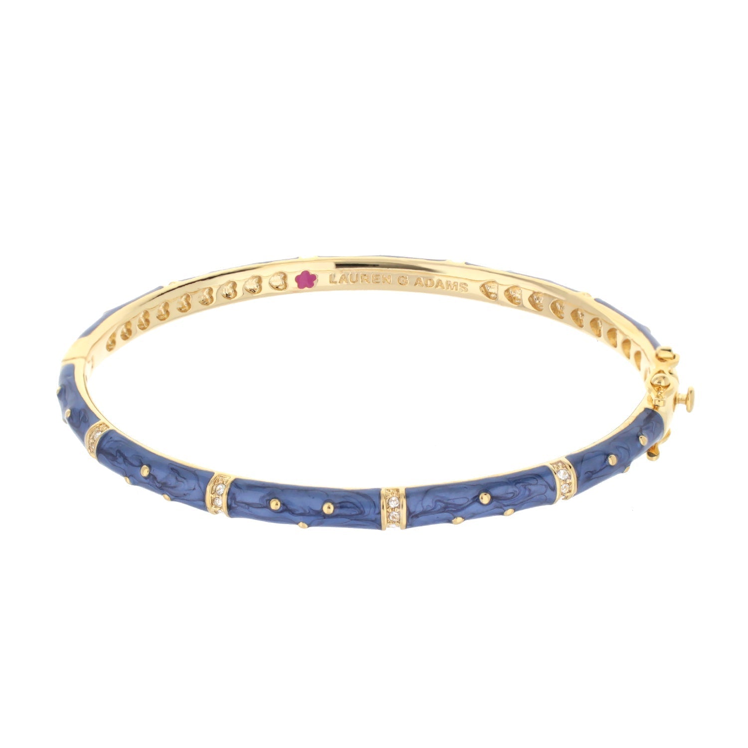 Polka Dot Stackable Bangle bracelet by Lauren G Adams; gold-tone with blue enamel panels on Tampa Home & Garden Store