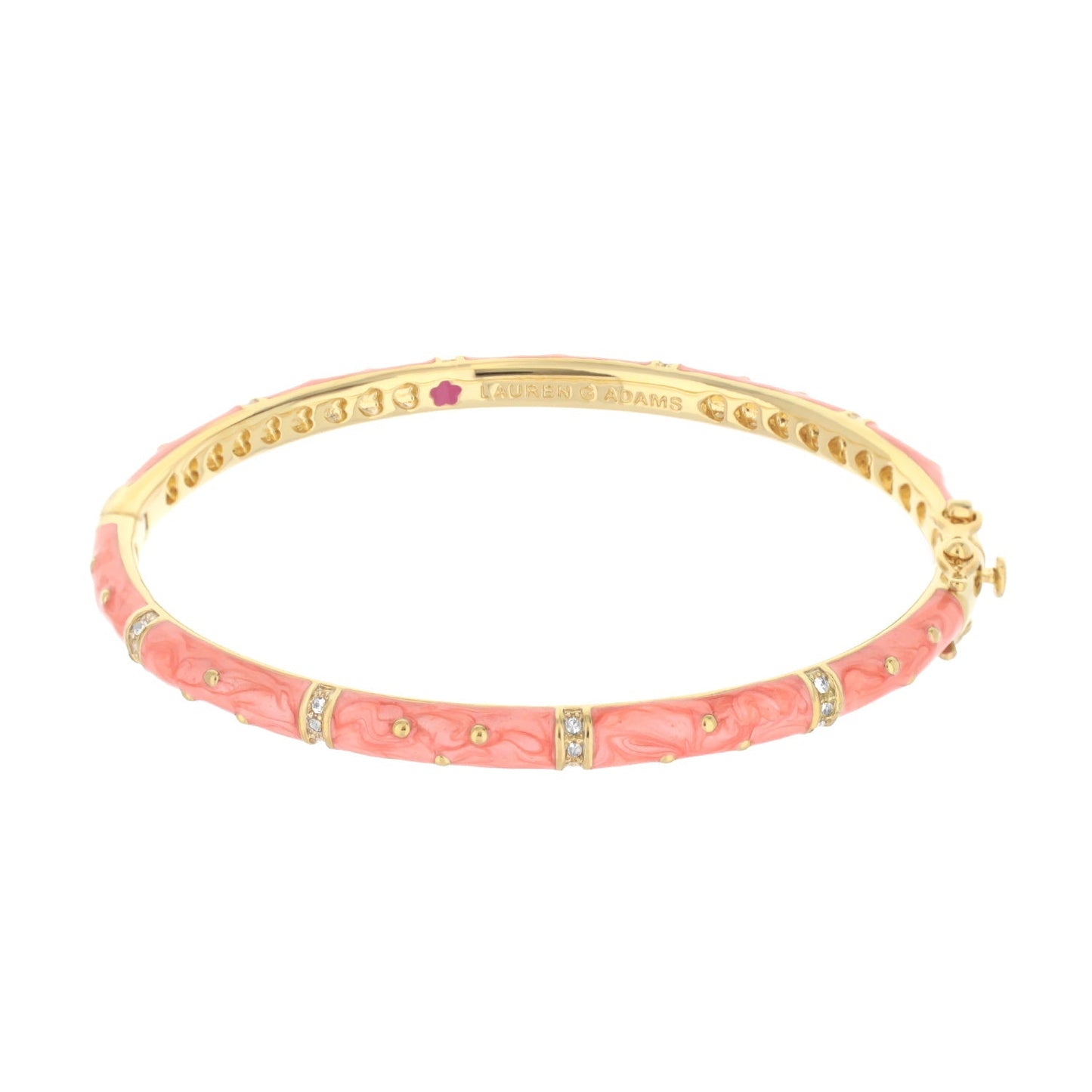 Lauren G Adams Polka Dot Stackable Bangle, coral pink enamel, gold-tone band with crystals on Tampa Home & Garden Store