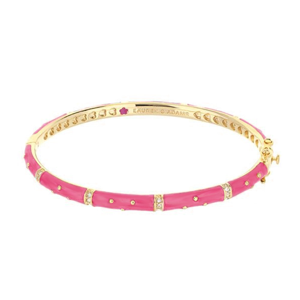 Polka Dot Stackable Bangle pink enamel bracelet by Lauren G Adams with gold dot accents on Tampa Home & Garden Store