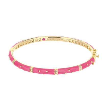 Polka Dot Stackable Bangle pink enamel bracelet by Lauren G Adams with gold dot accents on Tampa Home & Garden Store