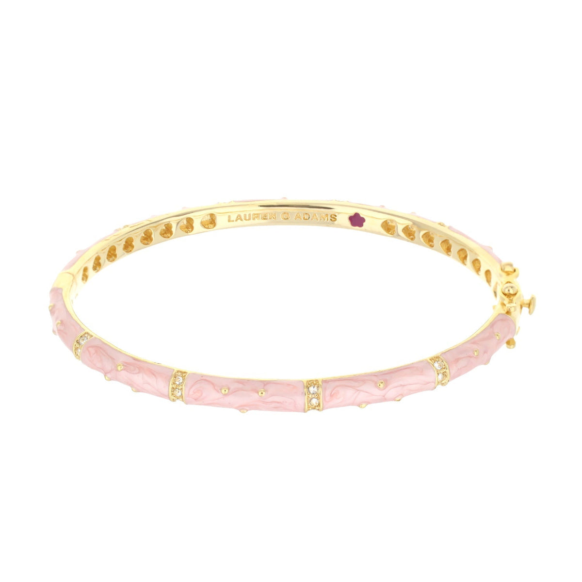 Polka Dot Stackable Bangle by Lauren G Adams, pink enamel with gold-tone, crystal accents on Tampa Home & Garden Store