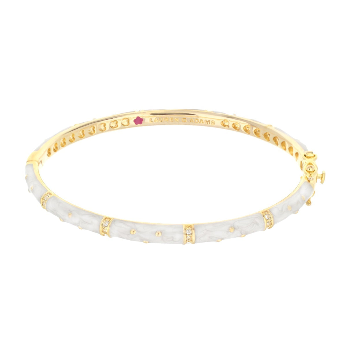 Polka Dot Stackable Bangle by Lauren G Adams, gold-tone bracelet with white enamel and crystals on Tampa Home & Garden Store