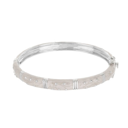 Polka Dot Stackable Bangle by Lauren G Adams, wide beige enamel with silver dots on Tampa Home & Garden Store