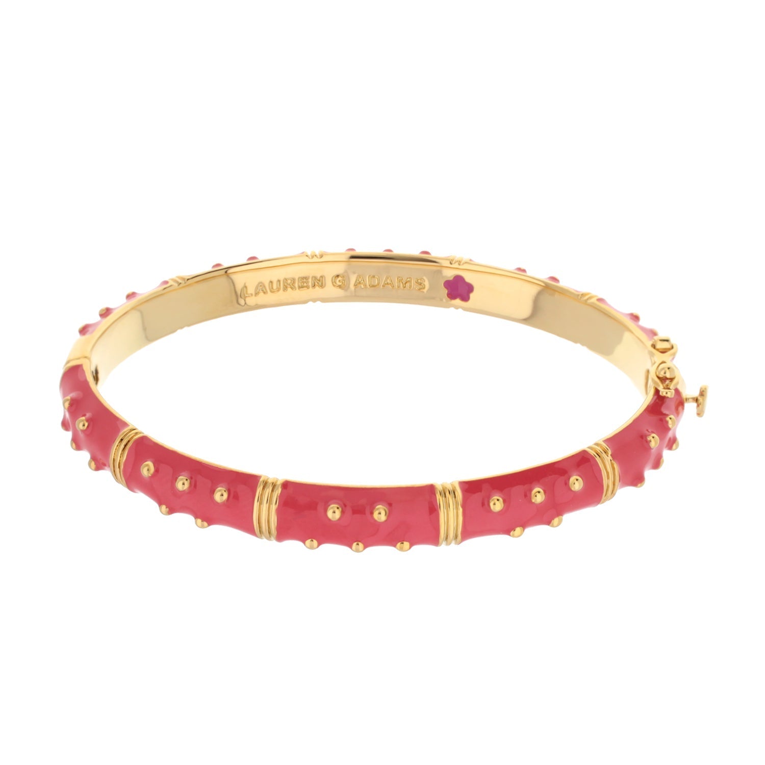 Polka Dot Stackable Bangle — Wide gold-tone bracelet with pink enamel dots Lauren G Adams on Tampa Home & Garden Store