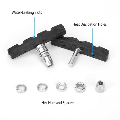 GemGear 70mm V-brake pads set for road/MTB with black blocks and included hex nuts and spacers on Tampa Home & Garden Store