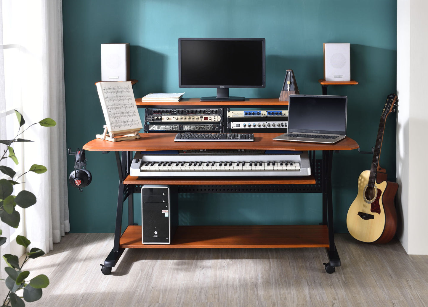 Willow Versatile Music Desk wooden workstation with black metal frame by HouseOfZazla on Tampa Home & Garden Store