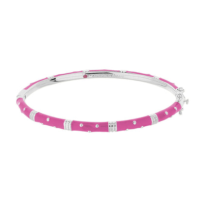 Polka Dot Stackable Bangle by Lauren G Adams, pink enamel with silver dot accents on Tampa Home & Garden Store
