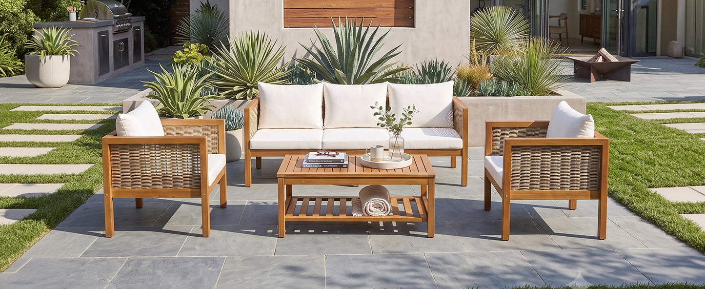 Patio Sofa Set for Outdoor Woven Rattan Seating