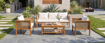 Patio Sofa Set for Outdoor Woven Rattan Seating