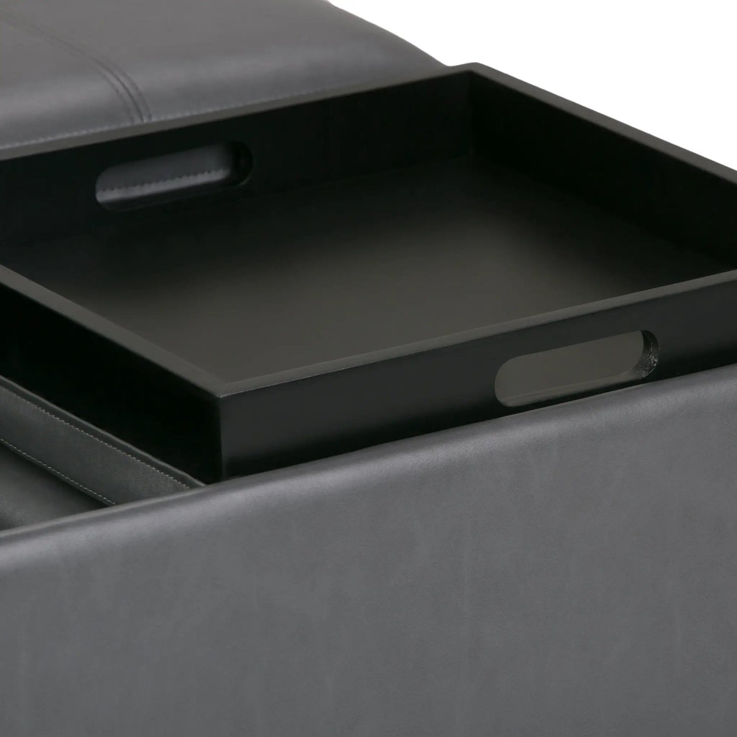 Avalon square storage ottoman coffee table in black faux leather with built-in storage on Tampa Home & Garden Store