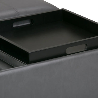 Avalon square storage ottoman coffee table in black faux leather with built-in storage on Tampa Home & Garden Store