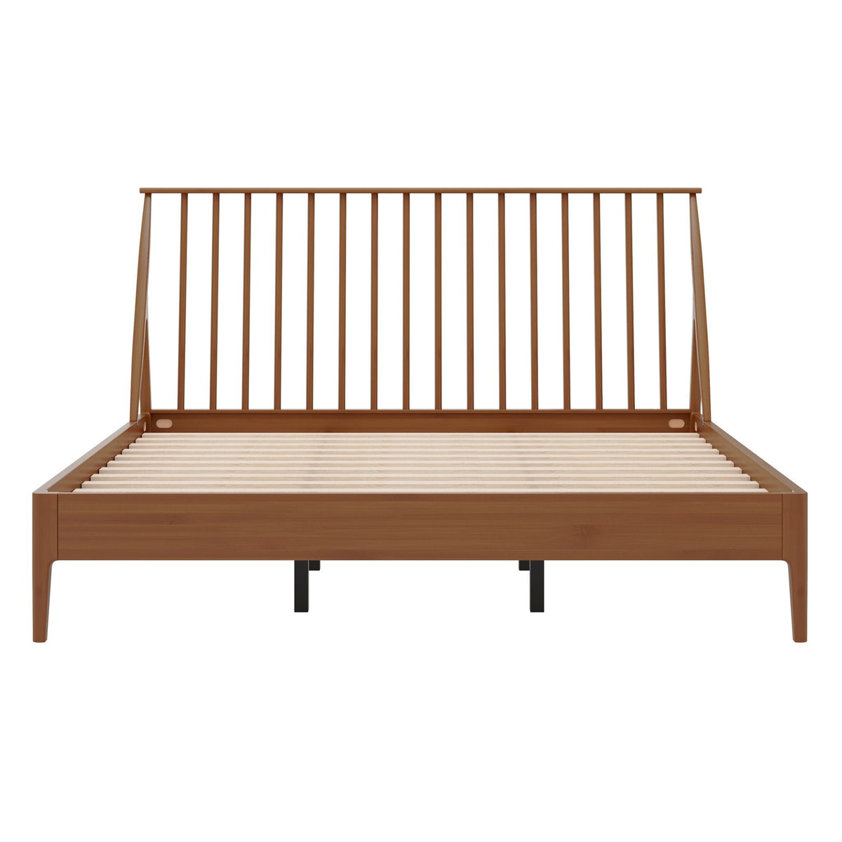 Bohemian platform bed with tall headboard in warm wood finish, slat base by HouseOfZazla on Tampa Home & Garden Store