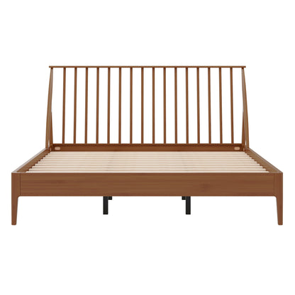 Bohemian platform bed with tall headboard in warm wood finish, slat base by HouseOfZazla on Tampa Home & Garden Store