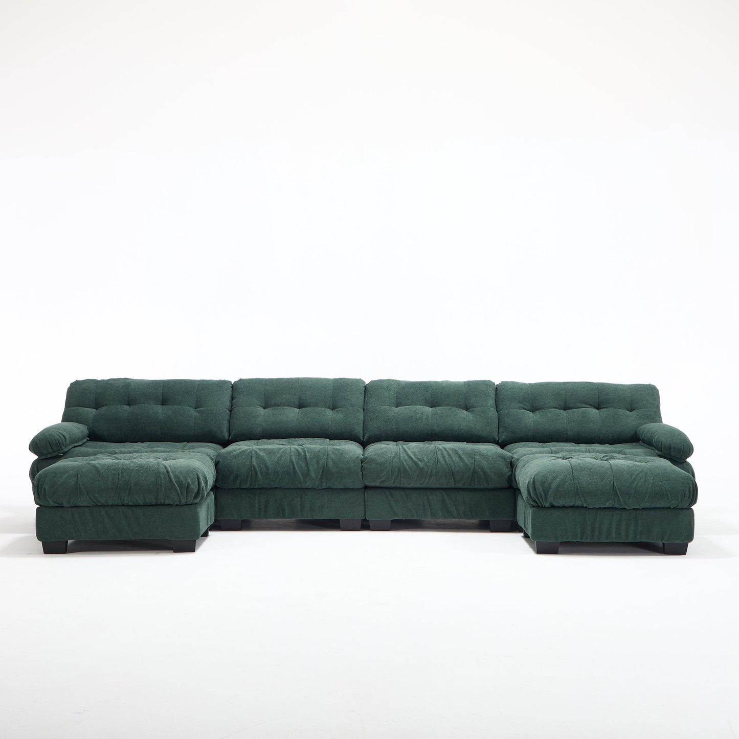 U-shaped modular sectional sofa by HouseOfZazla in dark green tufted fabric on Tampa Home & Garden Store