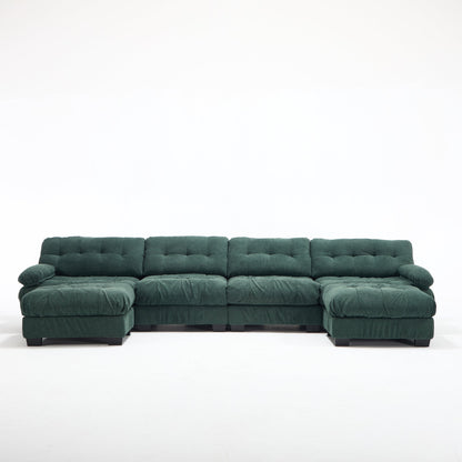 U-shaped modular sectional sofa by HouseOfZazla in dark green tufted fabric on Tampa Home & Garden Store