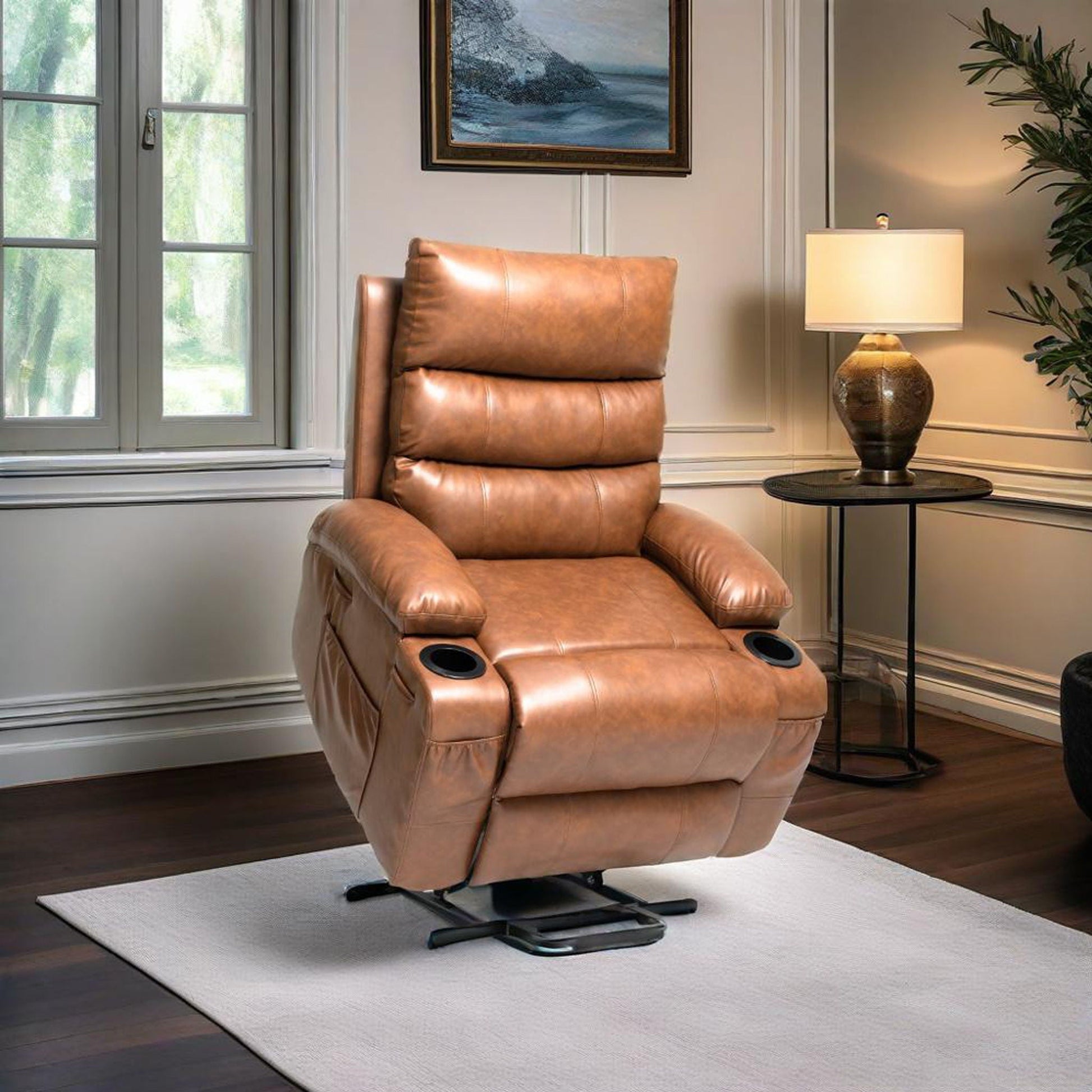 Large brown leather electric lift recliner chair with massage and heat HouseOfZazla on Tampa Home & Garden Store