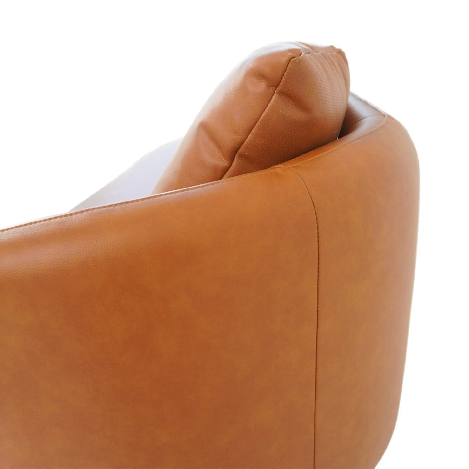 Dylan Modern French Boucle Sofa arm in tan leather with stitching and perforation on Tampa Home & Garden Store