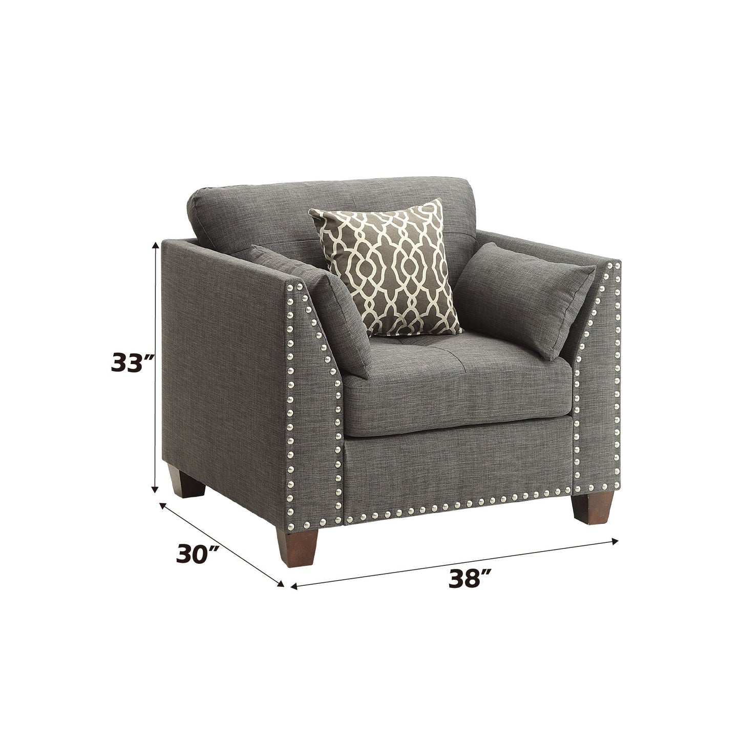 Laurissa light charcoal armchair with 3 pillows, gray fabric and nailhead trim by HouseOfZazla on Tampa Home & Garden Store