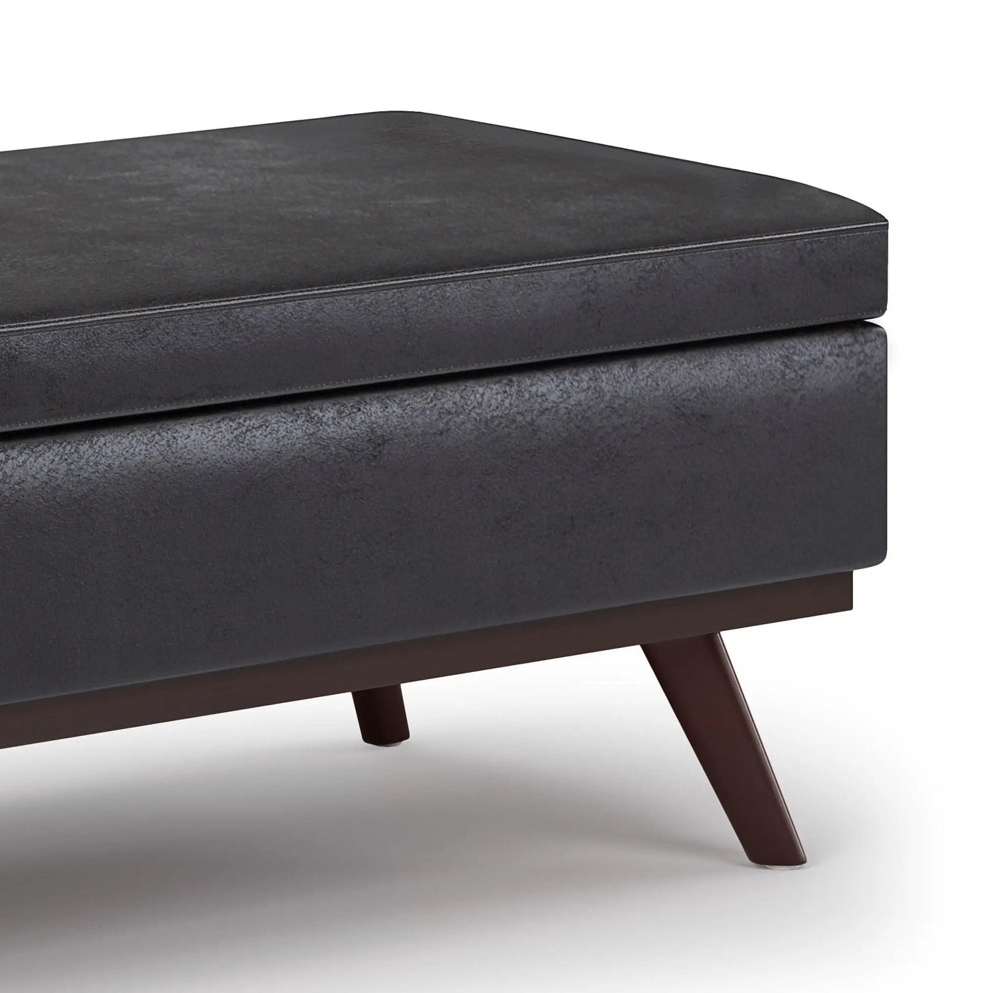 Owen Lift Top Coffee Table Storage Ottoman dark charcoal faux leather with mid-century legs on Tampa Home & Garden Store