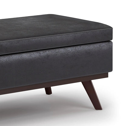 Owen Lift Top Coffee Table Storage Ottoman dark charcoal faux leather with mid-century legs on Tampa Home & Garden Store
